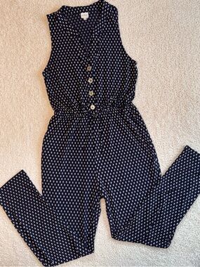 Kaileigh Navy Printed Sleeveless Button-Front Jumpsuit